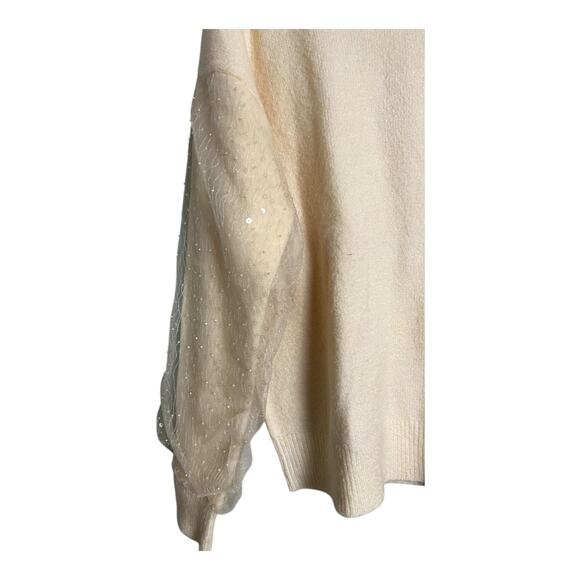 Lauren Conrad Cream Puff Sleeve Womens Sweater Sequin Girly Oversized Comfy Cozy - Picture 3 of 7